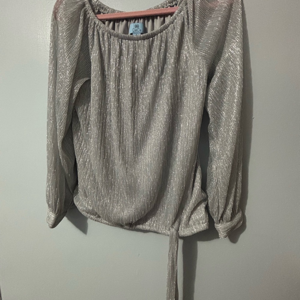 CeCe Silver Gray 3/4 Sleeve Tie Front Blouse